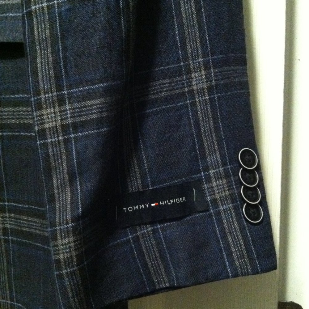 TOMMY HILFIGER MENS NEW BLUE 100%LINEN SPORT JACKET COAT BLAZER SIZE: 40R - Picture 3 of 10